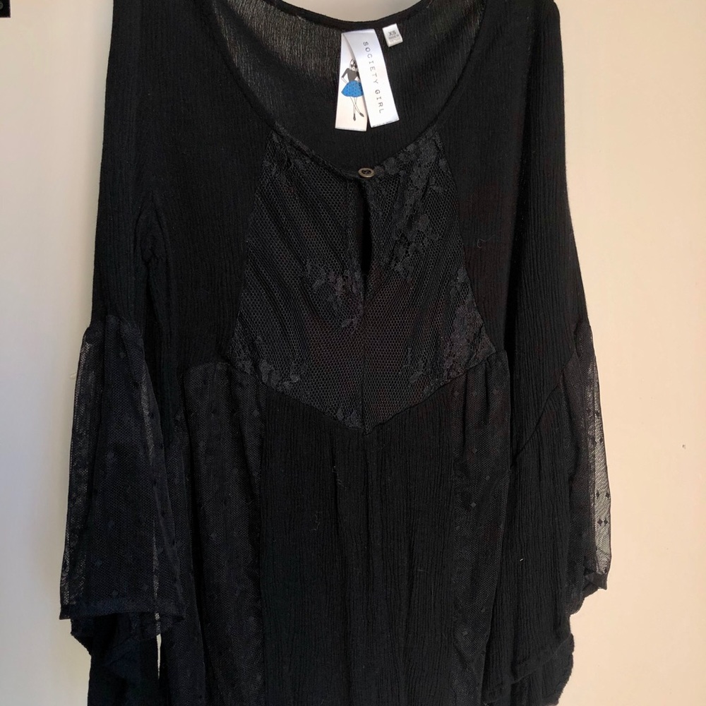 Black Blouse with Lace and Bell Sleeves